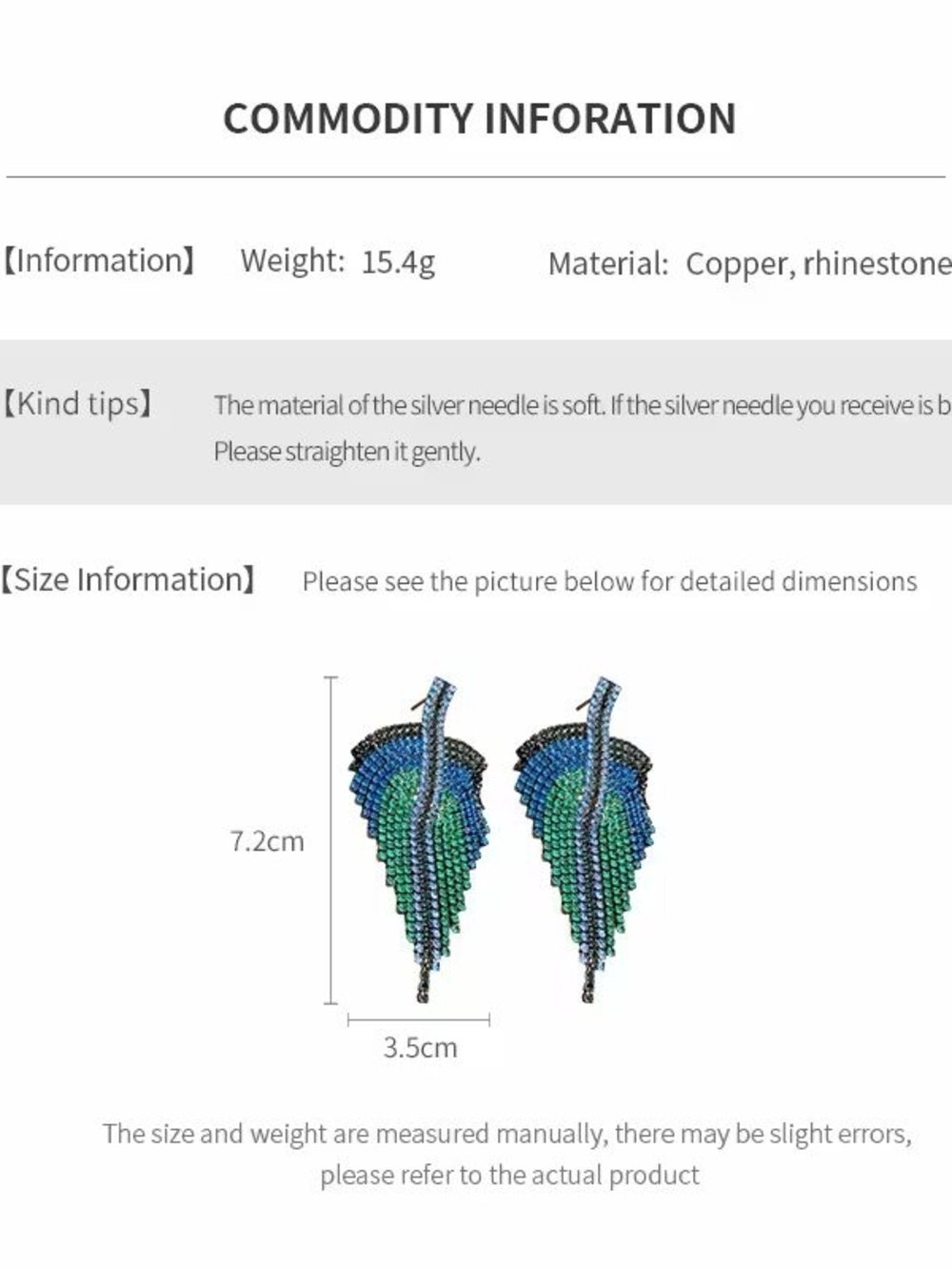 Blue and Green Crystal Fringe Leaf Earrings - Picture 6 of 6